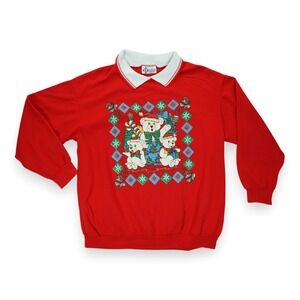 Vintage 90's Christmas Festive‎ Bears Women's Red Adults XL Long Sleeve